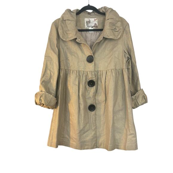 Kensie Jackets & Blazers - Kensie Heavy Jacket Artsy Buttons Gold Metallic Detail Size 10 Linen Lagenlook